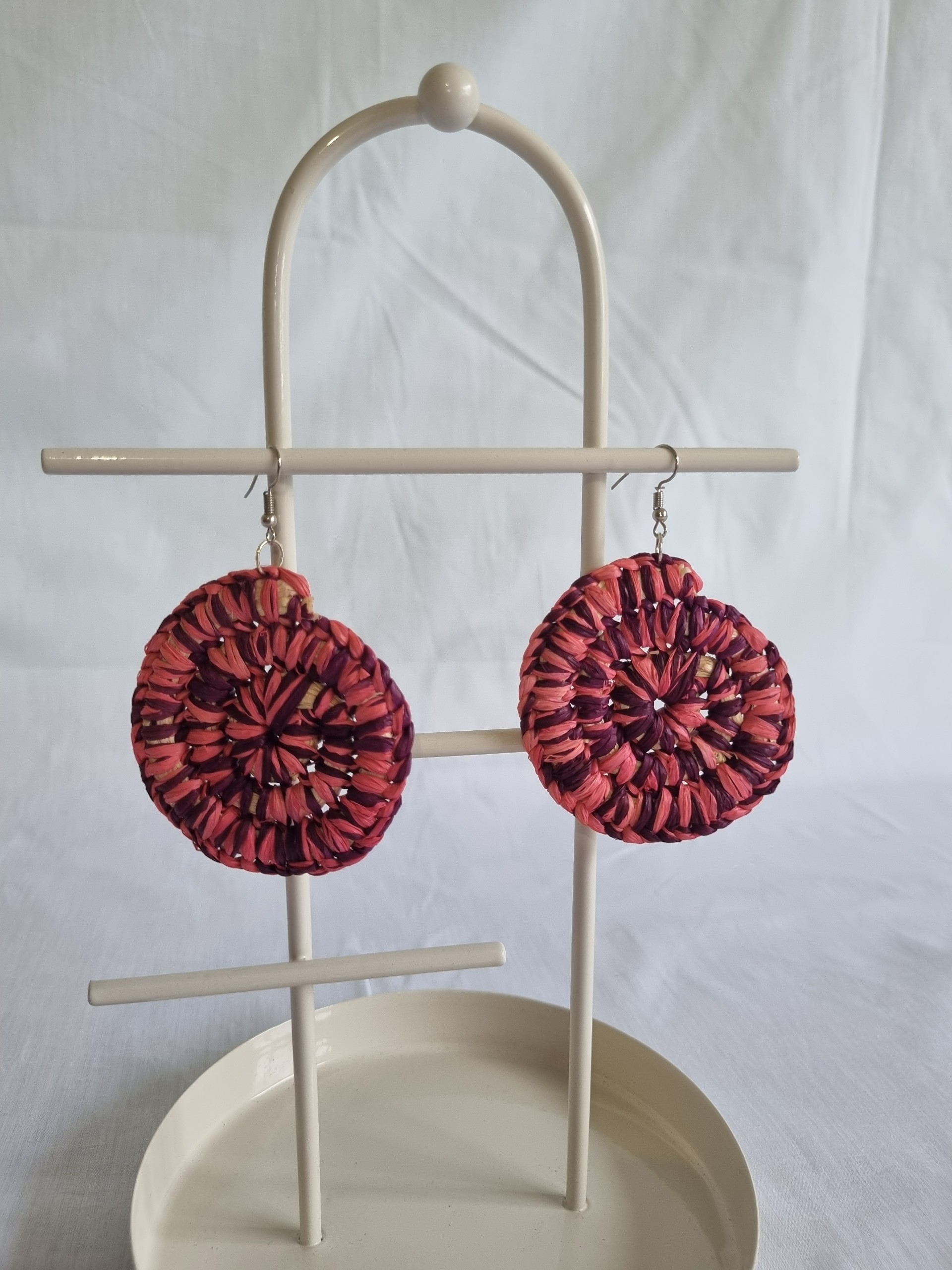Hand woven earrings (pink and burgandy)